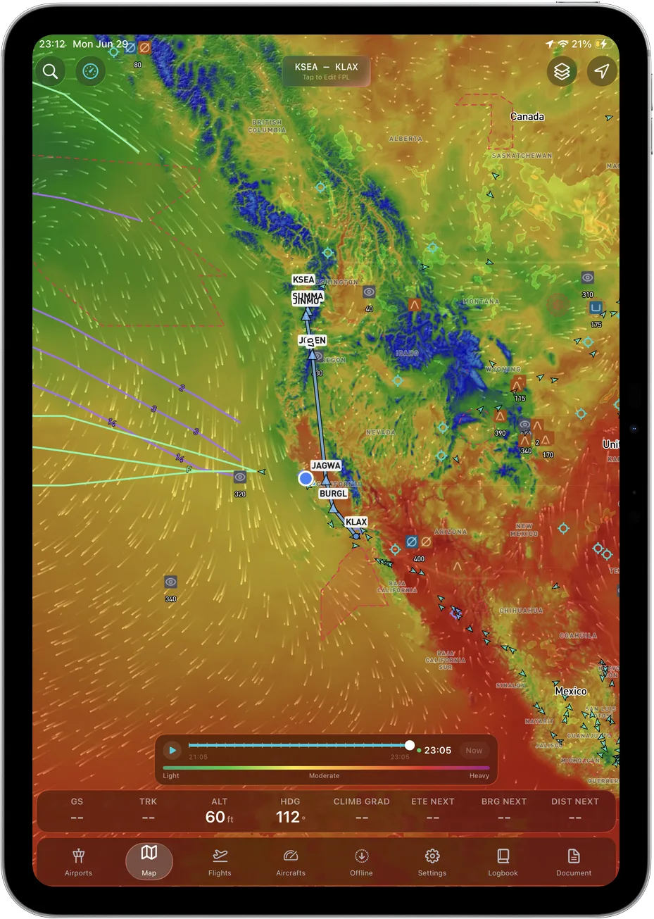 Winds and temperatures aloft along a planned route